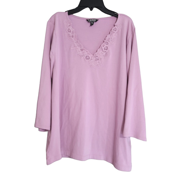 LRL Scottish Primrose Floral Lace V-Neck Trim Three Quarter Sleeve Top Size XXL - Picture 2 of 10